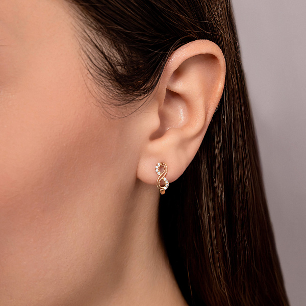 Сережки «Нескінченність» з червоного золота з фіанітами (арт. 108114) – зображення 2