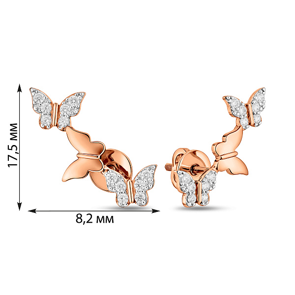 Золоті сережки-пусети Метелики з фіанітами (арт. 111228) – зображення 3