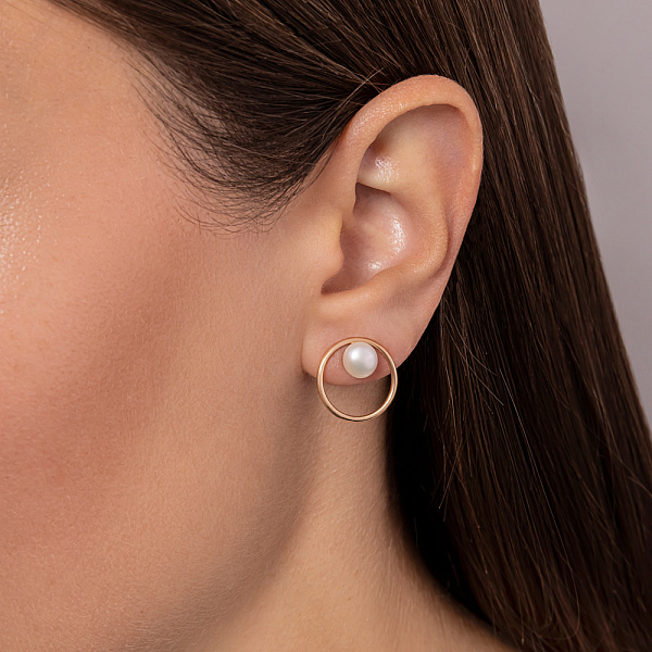 Сережки з червоного золота з перлами (арт. 110862) – зображення 3