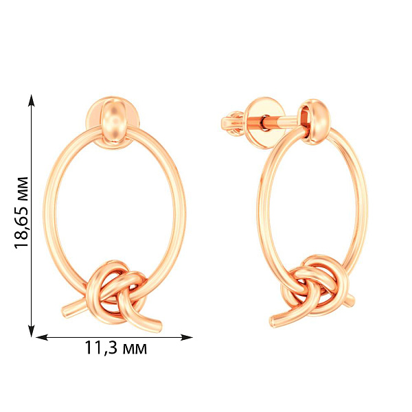 Сережки "Вузлик" з червоного золота  (арт. 111106) – зображення 4