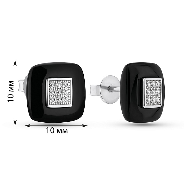 Срібні сережки-пусети з фіанітами та керамікою (арт. 7518/1154748кмч) – зображення 2