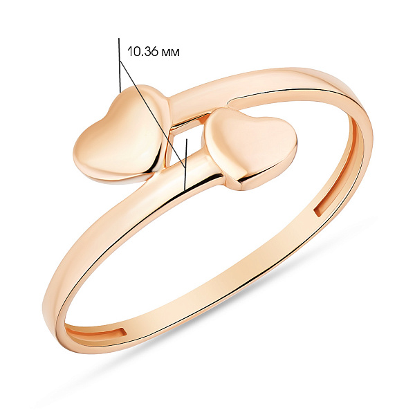 Кольцо «Два сердца» из красного золота (арт. 155045) – изображение 3