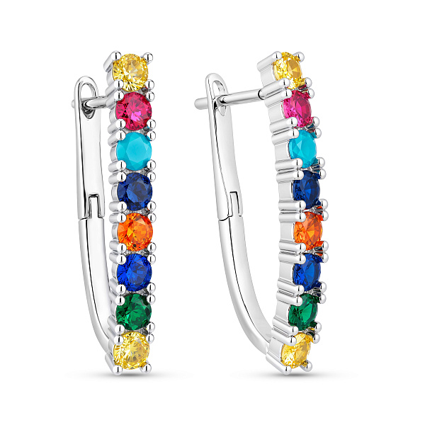 Серебряные серьги с альпинитами и с бирюзой (арт. 7502/10406Бацв) – изображение 1