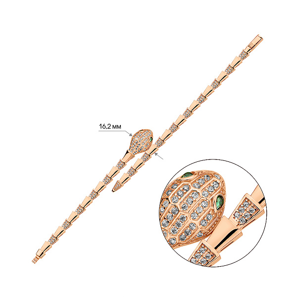 Золотий браслет Змія з фіанітами (арт. 326891з) – зображення 3