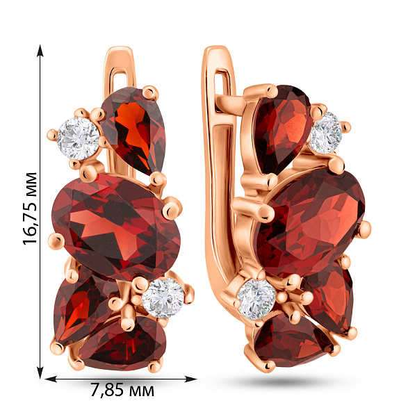 Золотые серьги с гранатом и фианитами (арт. 111256Пк) – изображение 5