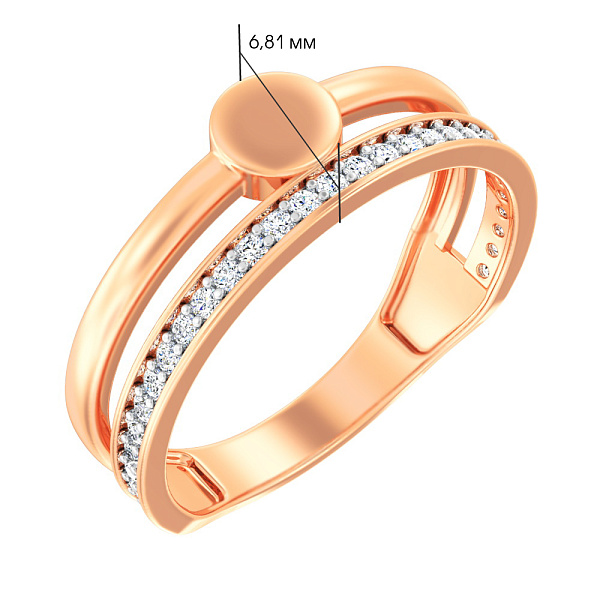Двойное кольцо из красного золота с фианитами (арт. 141144) – изображение 2