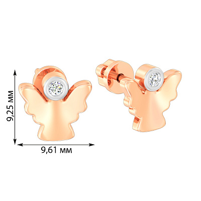 Золотые серьги пусеты «Ангелы» с фианитами для детей (арт. 111084)