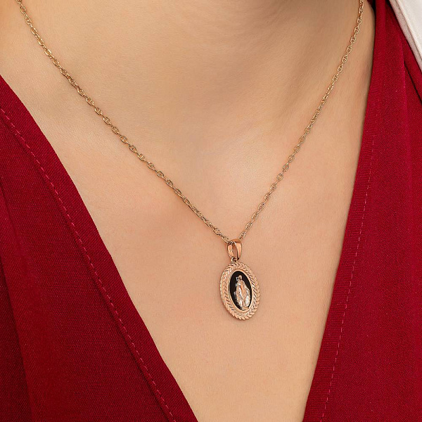 Золота ладанка Божа Матір з емаллю (арт. 440934еч) – зображення 3