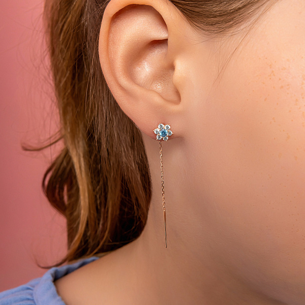 Золоті сережки ланцюжки «Квіти» для дітей (арт. 110836г) – зображення 2