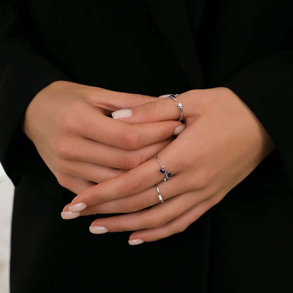 Кольцо "Веточка" из белого золота с сапфиром и бриллиантами (арт. К011358бс) – изображение 2