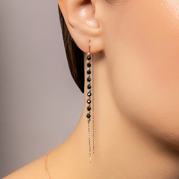 Сережки-протяжки золотые с ониксом (арт. 108296о) – изображение 3