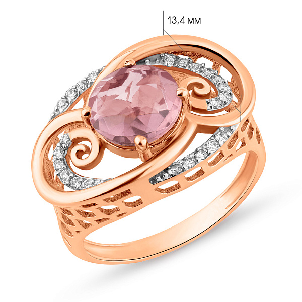 Масивна золота каблучка з кварцом і фіанітами (арт. 152396Пкр) – зображення 2