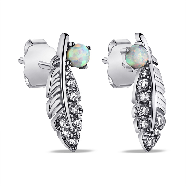 Серьги-пусеты из серебра с опалом и фианитами (арт. 7518/6809Поб) – изображение 1