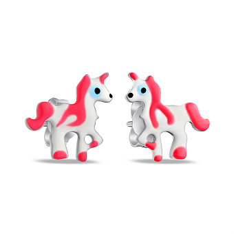 Серебряные детские серьги-пусеты Единорог (арт. 7518/6808ебр)