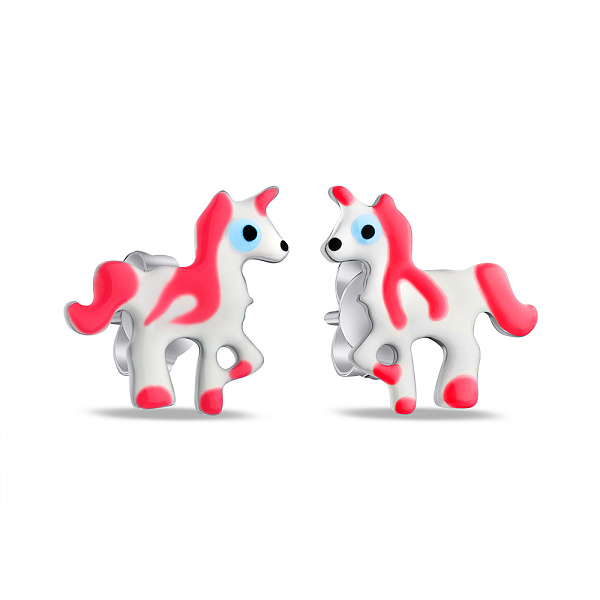 Серебряные детские серьги-пусеты Единорог (арт. 7518/6808ебр) – изображение 1