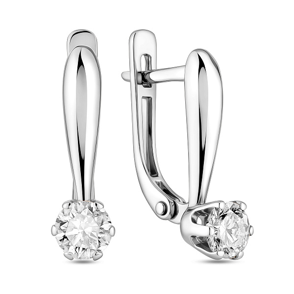 Серьги из белого золота с фианитом (арт. 110215б) – изображение 1