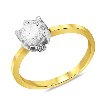 Фото Золотое кольцо с одним фианитом (арт. 152951ж)