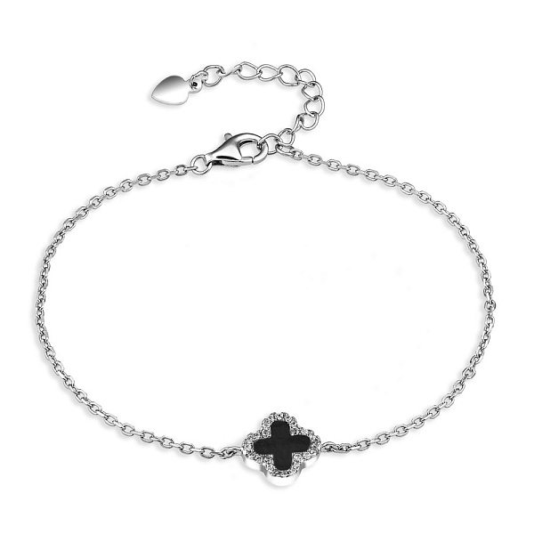 Серебряный браслет "Клевер" с ониксом и фианитами (арт. 7509/934/10о) – изображение 1