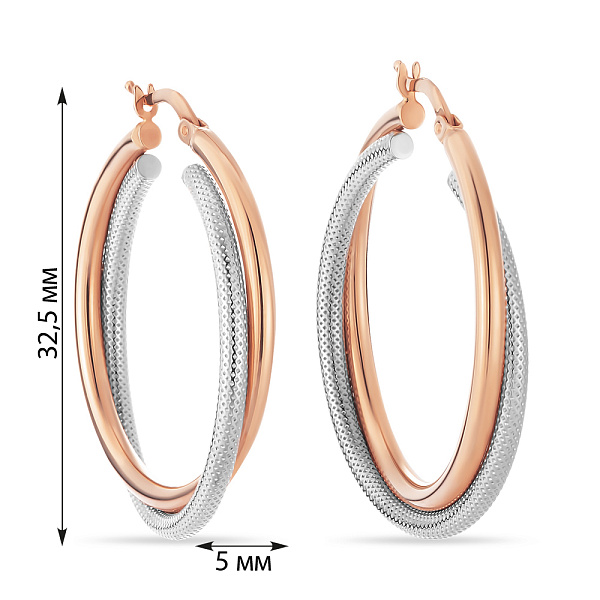 Серьги-кольца с переплетением красного и белого золота (арт. 100488/35кб) – изображение 4