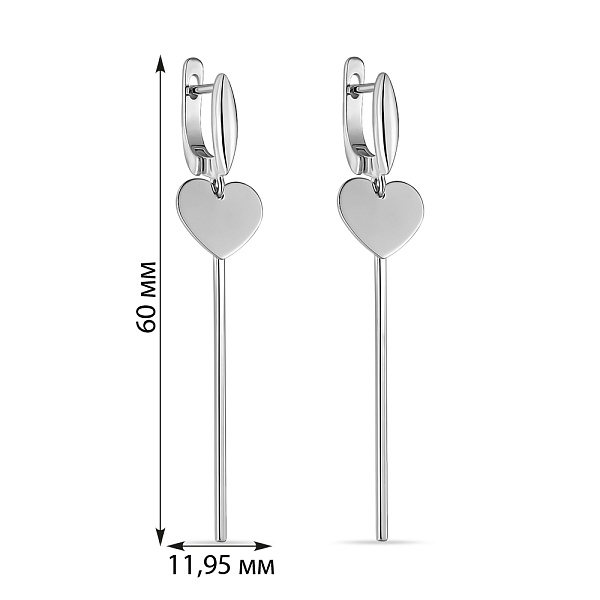 Сережки-підвіски зі срібла з сердечками (арт. 7502/3869) – зображення 2