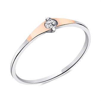 Фото Каблучка срібна з золотою накладкою і одним фіанітом (арт. 7201/586кп)