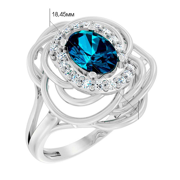 Каблучка з білого золота з топазом лондон та фіанітами (арт. 140670Пбл) – зображення 2