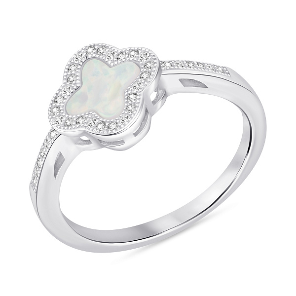 Серебряное кольцо Клевер с опалом (арт. 7501/8380/10Поб) – изображение 1