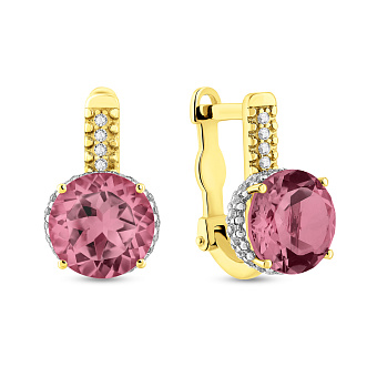 Серьги из желтого золота с кварцем и фианитами (арт. 111100ПжрГ)