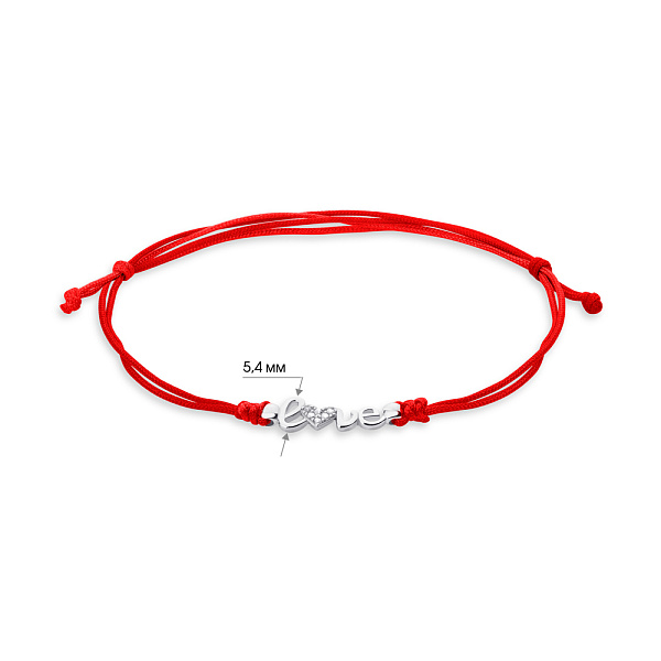 Браслет на шелковой нити Love с серебряной вставкой (арт. 7309/3807к) – изображение 2