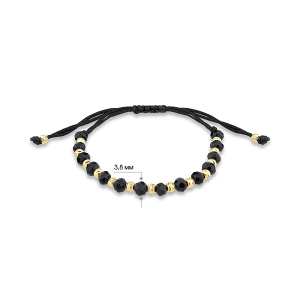 Браслет на шовковій нитці зі срібними вставками та з оніксом (арт. 7309/4831чжоч) – зображення 2