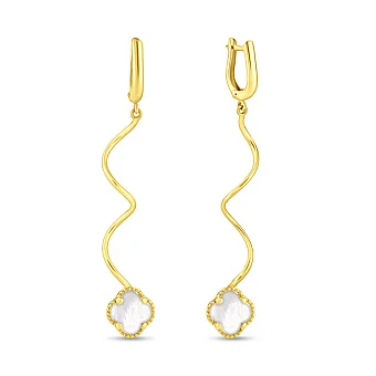 Серьги-подвески из желтого золота с перламутром (арт. 104567жп)