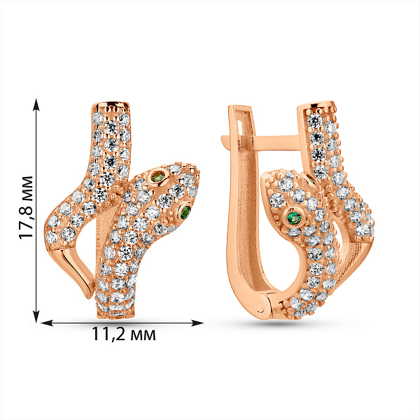 Сережки Змія з червоного золота з фіанітами (арт. 1091911з) – зображення 4