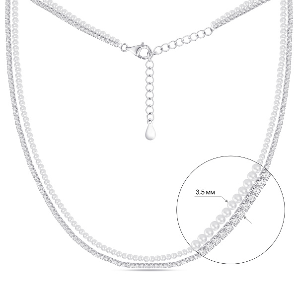 Двойное серебряное колье с жемчугом (арт. 7507/2381жб) – изображение 2