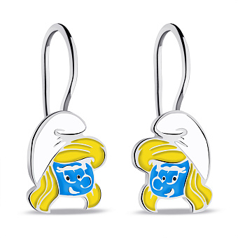 Фото Срібні дитячі сережки Смурфики з емаллю (арт. 7502/9137е)