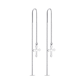 Фото Длинные серебряные серьги Крестик (арт. 7502/9742)
