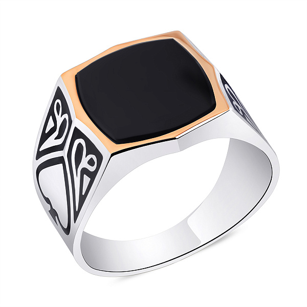 Печатка из серебра с золотой накладкой и ониксом (арт. 7206/730/1о) – изображение 1