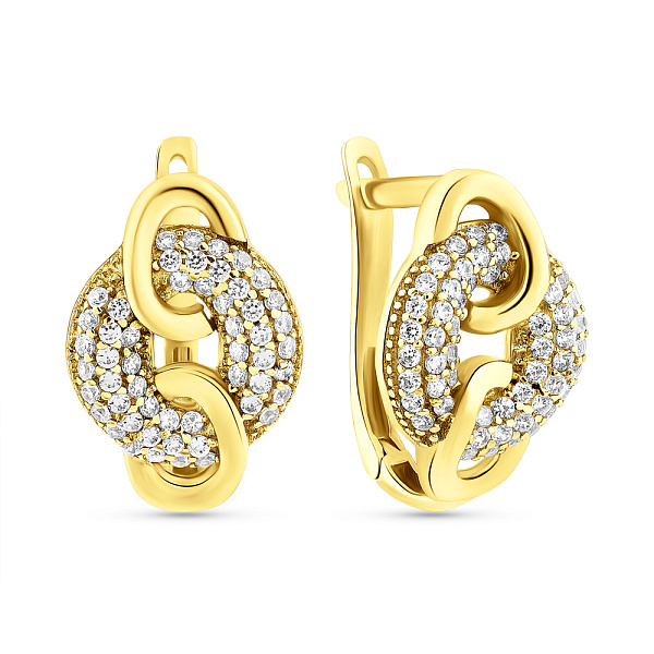 Серьги Звенья из желтого золота с фианитами (арт. 102425ж) – изображение 1