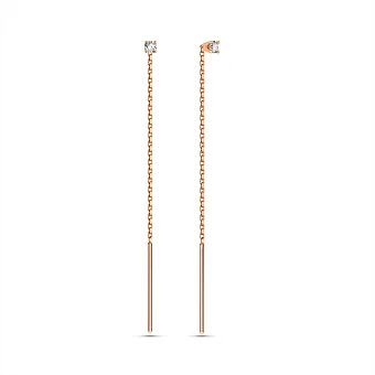Сережки-протяжки з червоного золота з діамантами (арт. С011697010)