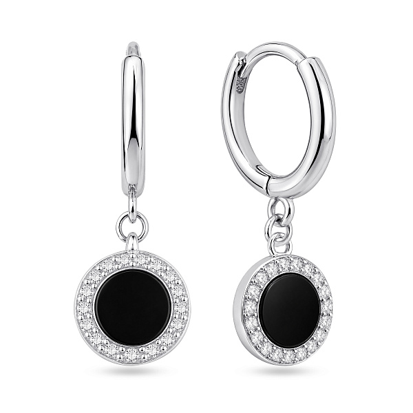 Серебряные серьги с ониксом и фианитами (арт. 7502/10322/10о) – изображение 1