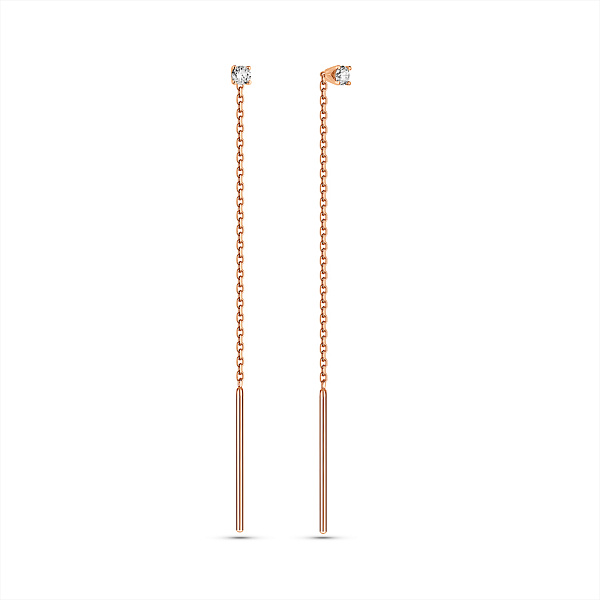 Сережки-протяжки з червоного золота з діамантами (арт. С011697010) – зображення 1