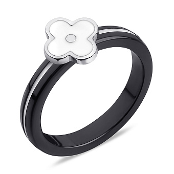 Кольцо Клевер из серебра и керамики с белой эмалью (арт. 7501/6907кмчеб)