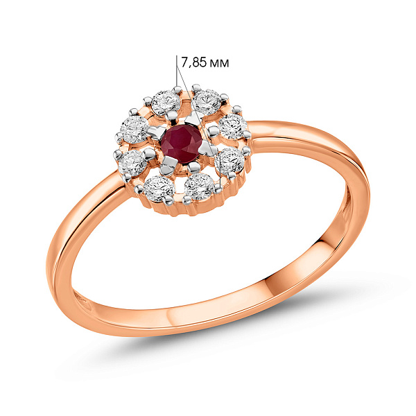 Каблучка з червоного золота з рубіном і діамантами (арт. К011691р) – зображення 2