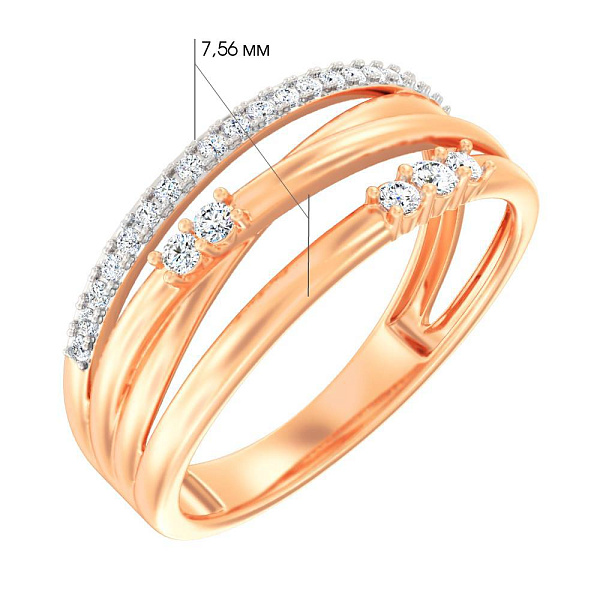 Золота каблучка в червоному кольорі металу з фіанітами (арт. 140901) – зображення 5