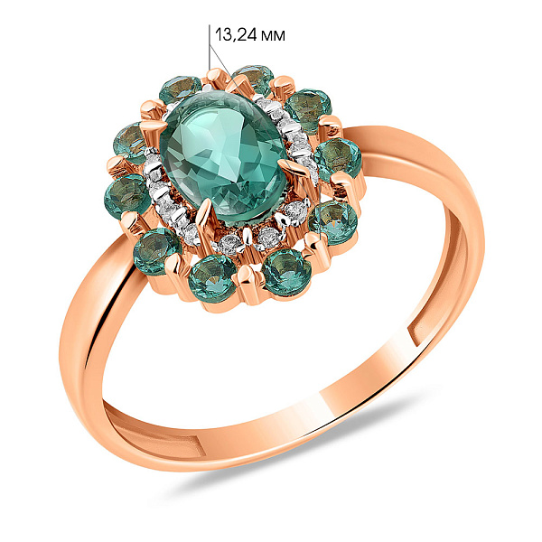 Кольцо золотое с зеленым кварцем и фианитами (арт. 141108Пз) – изображение 4
