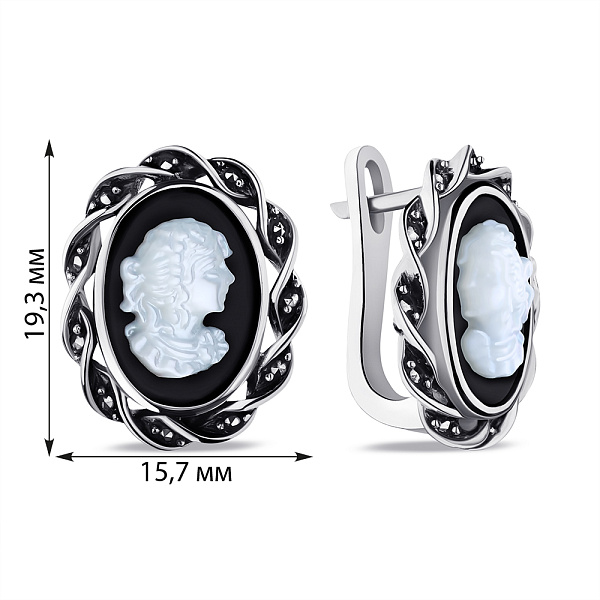 Срібні сережки з перламутром і оніксом (арт. 7402/9140мркоп) – зображення 2