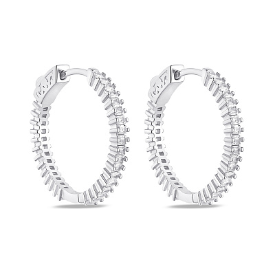 Срібні сережки-кільця з квадратними фіанітами  (арт. 7502/4738/25)