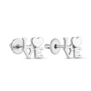 Фото Серьги пусеты Love из белого золота без камней (арт. 110581б)