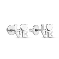 Сережки пусети Love з білого золота без каміння (арт. 110581б)