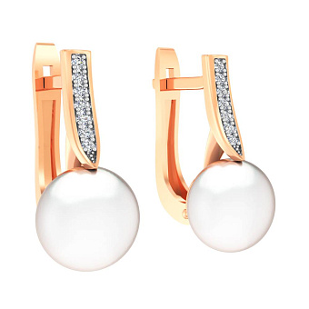 Фото Сережки з червоного золота з перлами і фіанітами (арт. 111179)