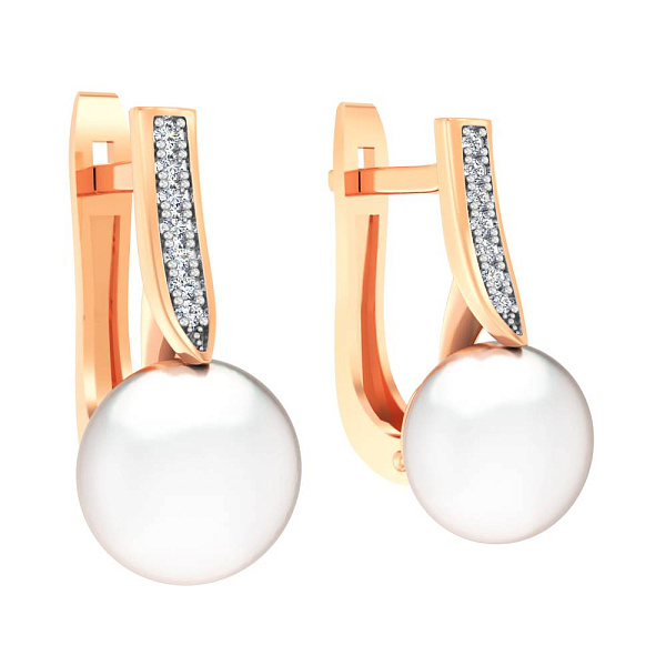 Сережки з червоного золота з перлами і фіанітами (арт. 111179) – зображення 1